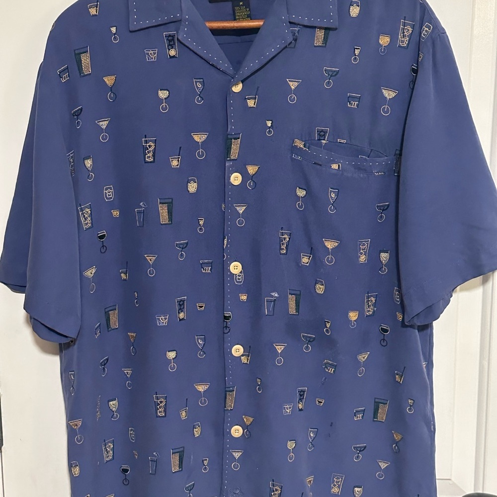 Nat Nast Embroidered Silk Cocktail Martini Button Down Medium